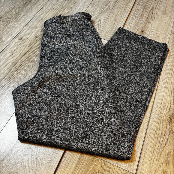 Sigrid Olsen Dress Pants Trouser Black Silver Metallic Pattern Size 12 Holiday - Picture 2 of 9